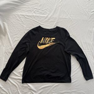 Nike Long Sleeve T-Shirt Kids Large Black with Metallic Lettering